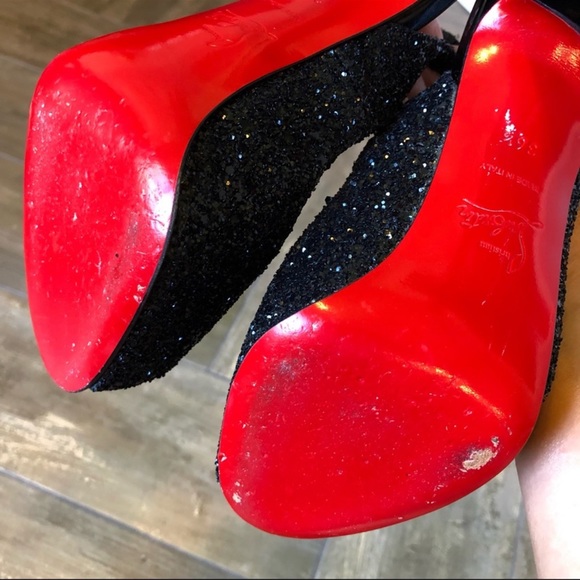 🎉HP🎉Christian Louboutin Black Glitter Peep Toe
Slingbacks Sz EU 36.5, US 6 - Picture 2 of 4